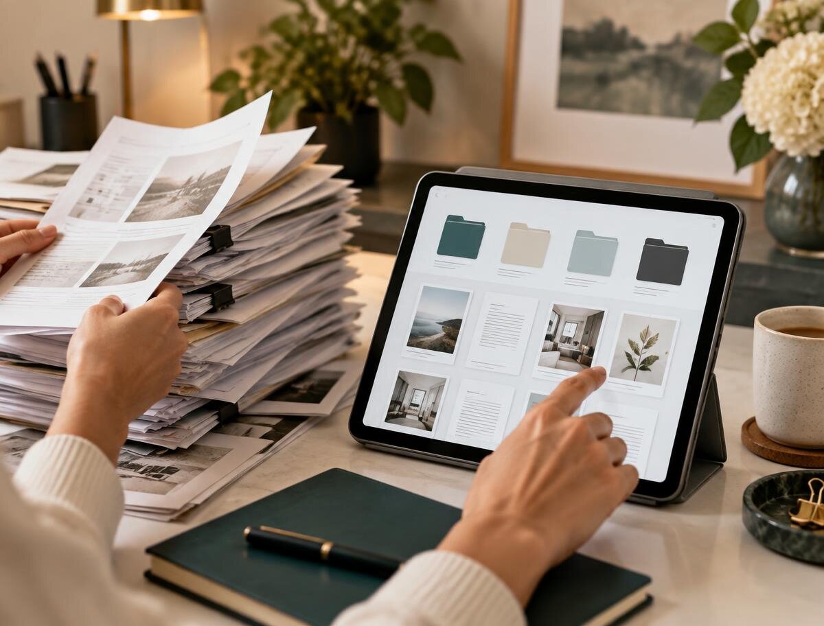 Printed documents being organised into a clear digital library
